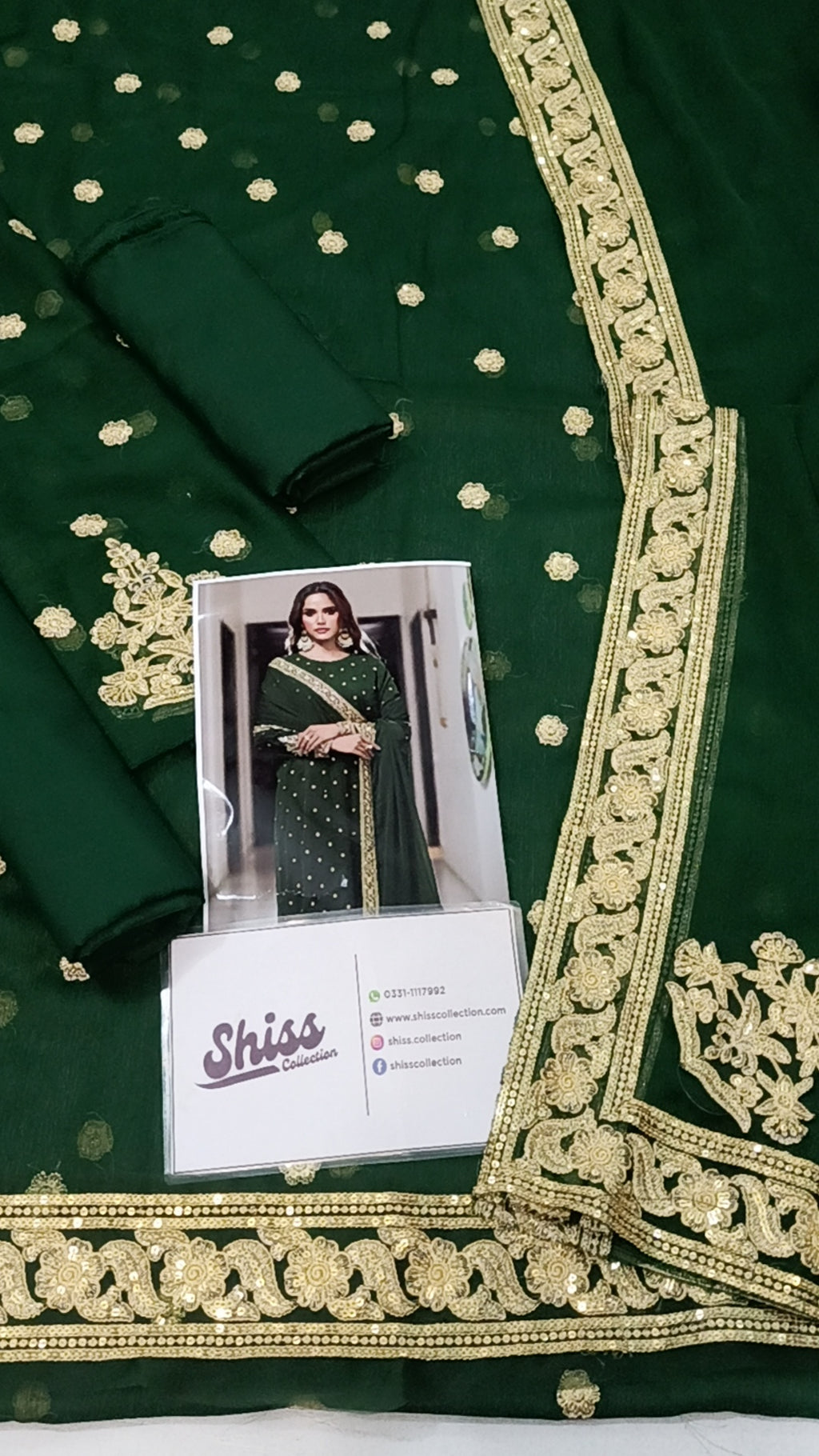 Iznik Bottle Green Chiffon Formal Collection Emboidery 3piece Unstitched