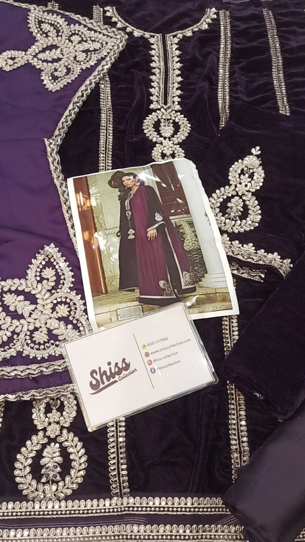 Farida Hasan Purple Velvet Hand Work Collection 3piece Unsitched