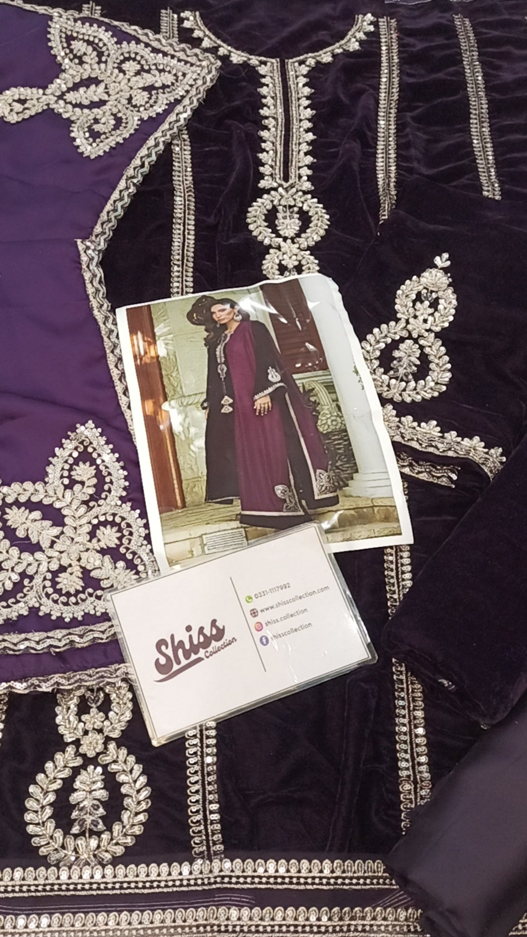 Farida Hasan Purple Velvet Hand Work Collection 3piece Unsitched