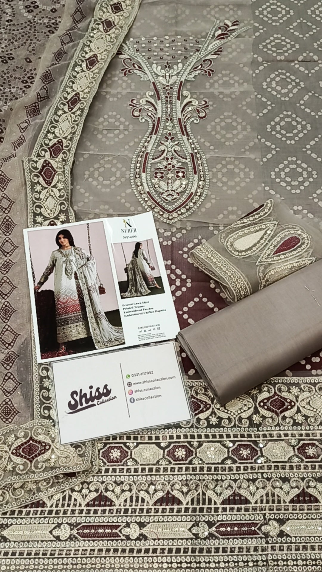 Nureh Maroon Chundri Print Latest Lawn Embroidery 3piece Unstitched