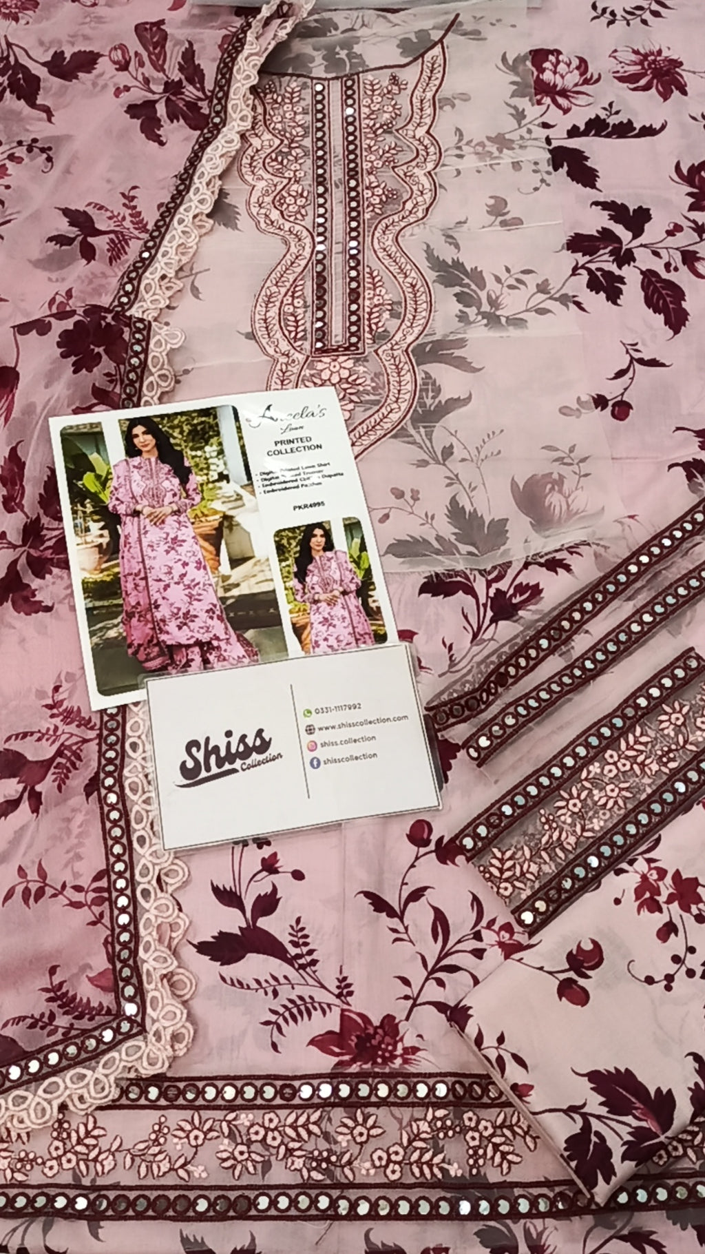 Aneela's Pink Luxury Lawn Embroidered 3Piece Unstitched