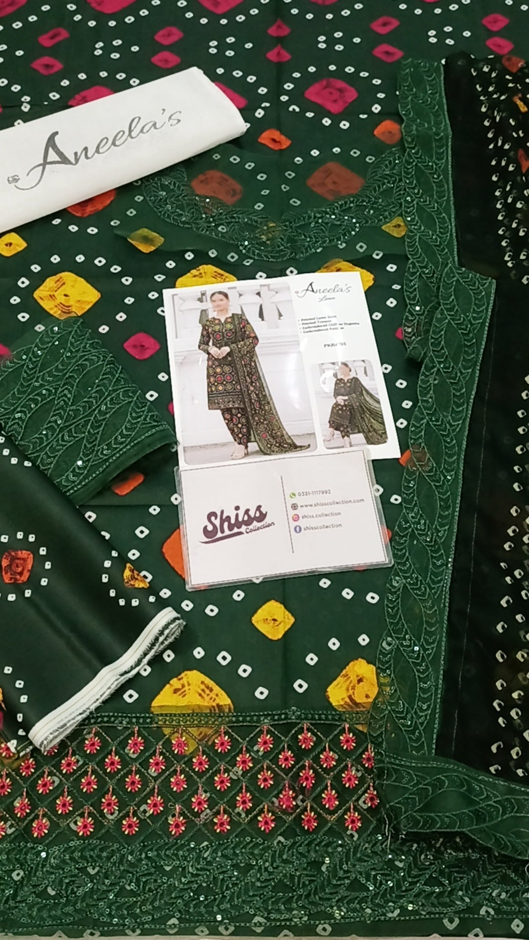 Aneela's Chundri Green Printed Lawn Embroidered 3Piece Unstitched
