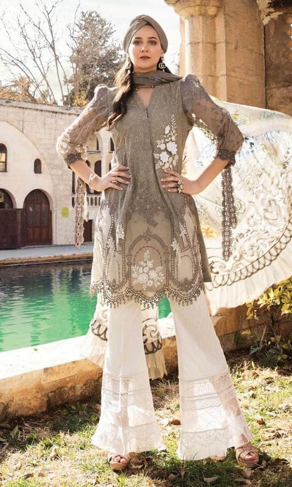 MARIA B Brown Lawn Chikankari Dress - No:SC 1133 - Shiss collection
