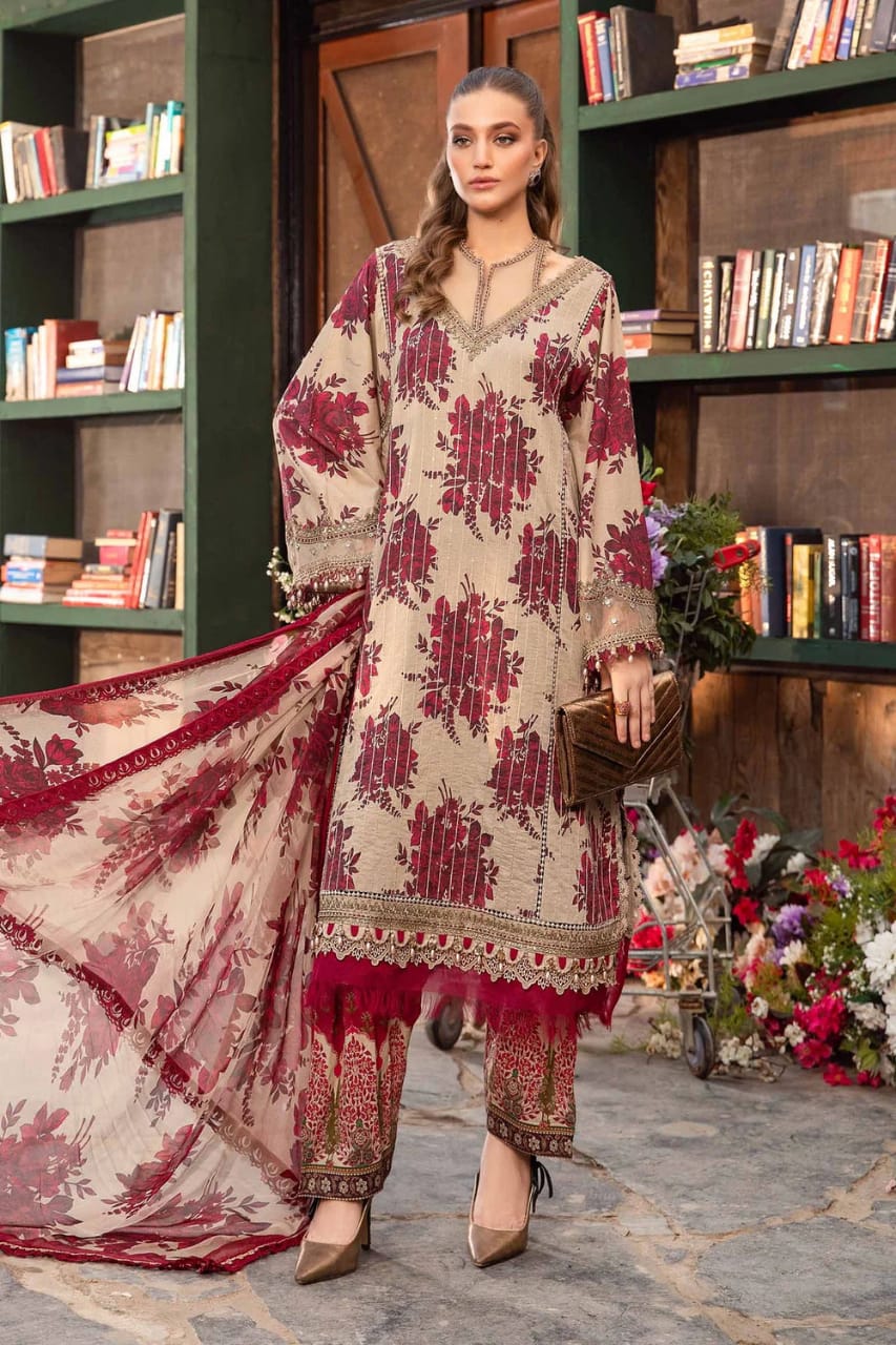  MARIA B Maroon PURE LAWN Dress - No: SC 1173 - Shiss collection