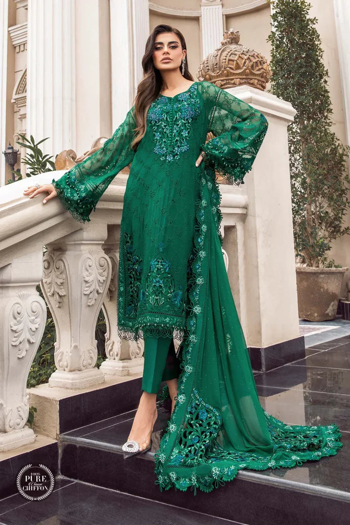 M.B GREEN CHIFFON EMBROIDERY COLLECTION 4PC SC 1113