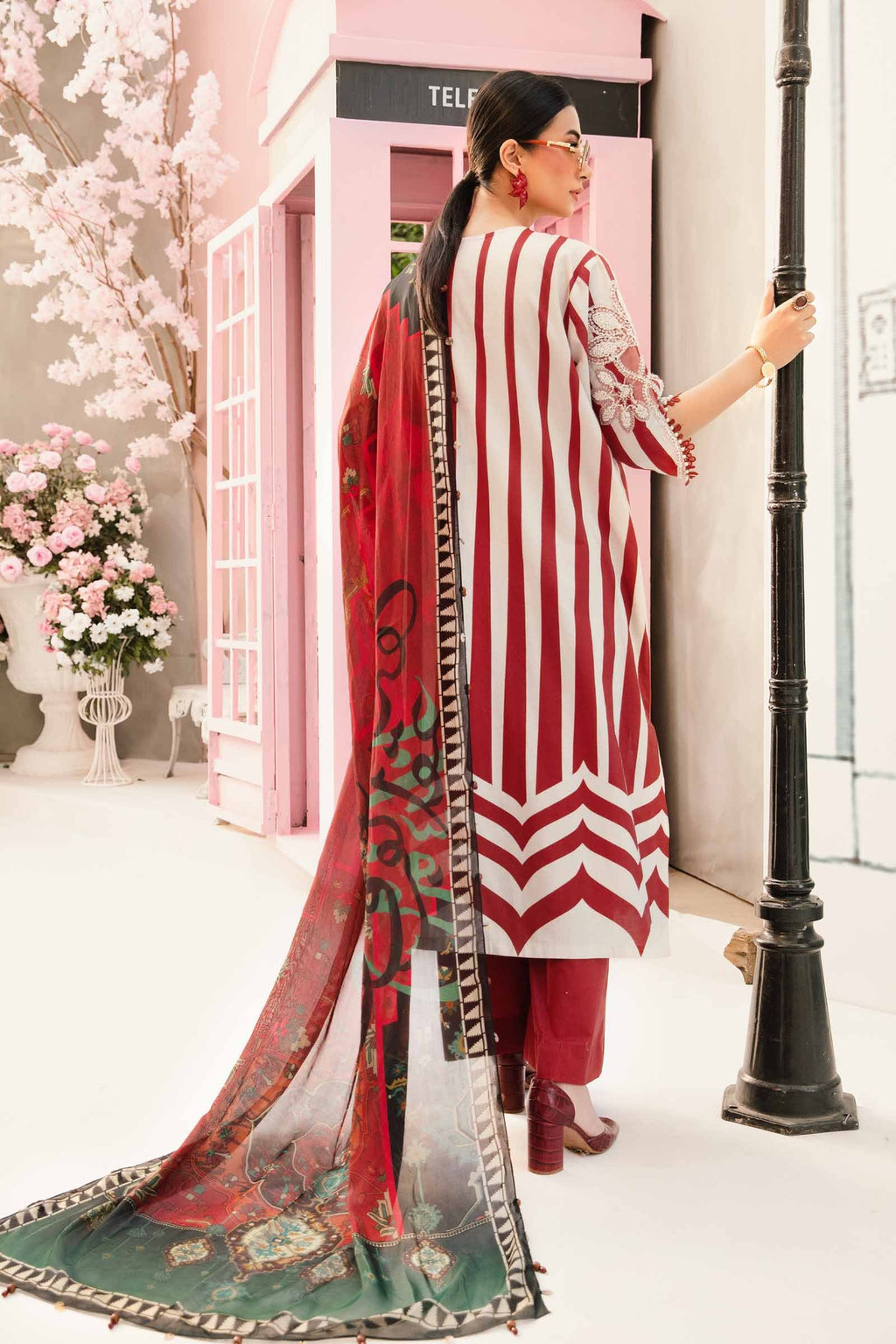 Maria B Red & Skin Stripes New Arrival Lawn Emb 3pc Unstitched SC-1305