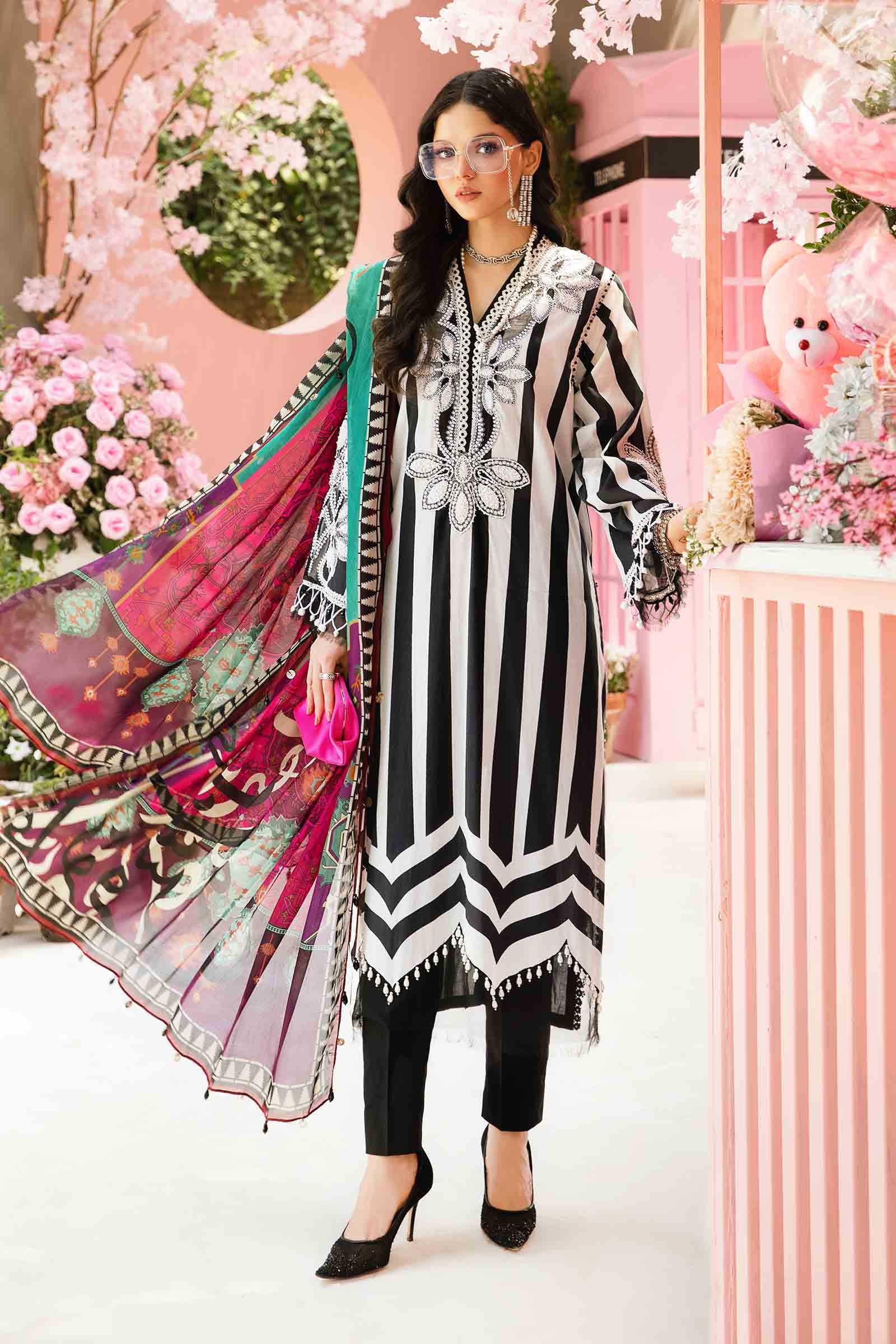 Maria B Black & Skin Stripes New Arrival Lawn Emb 3pc Unstitched SC-1306