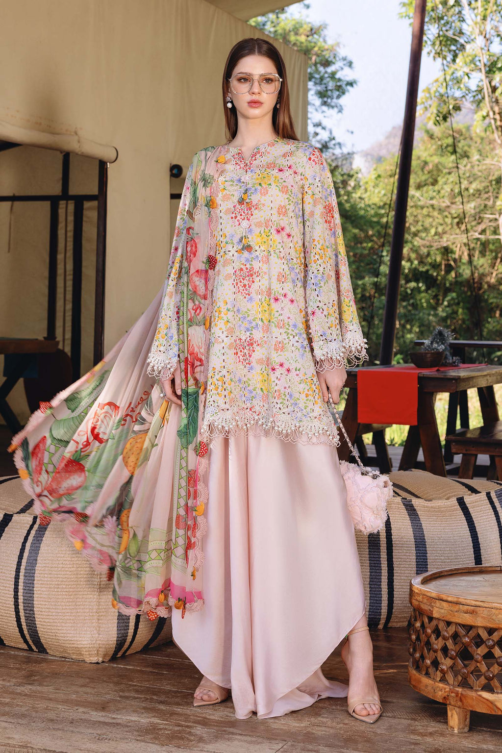Maria B.Mprint 14-A Pink Lawn Summer'26 Embroidered 3Piece Unstitched