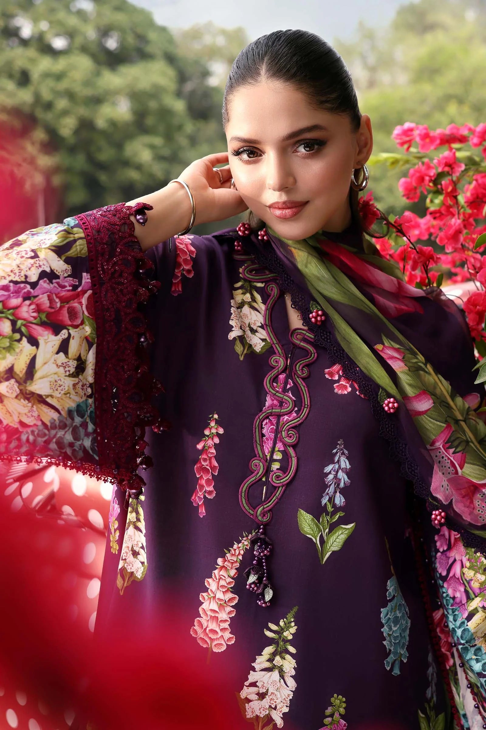 Maria D 5=A Purple Printed Lawn Summer'26 Embroidered 3Piece Unstitched