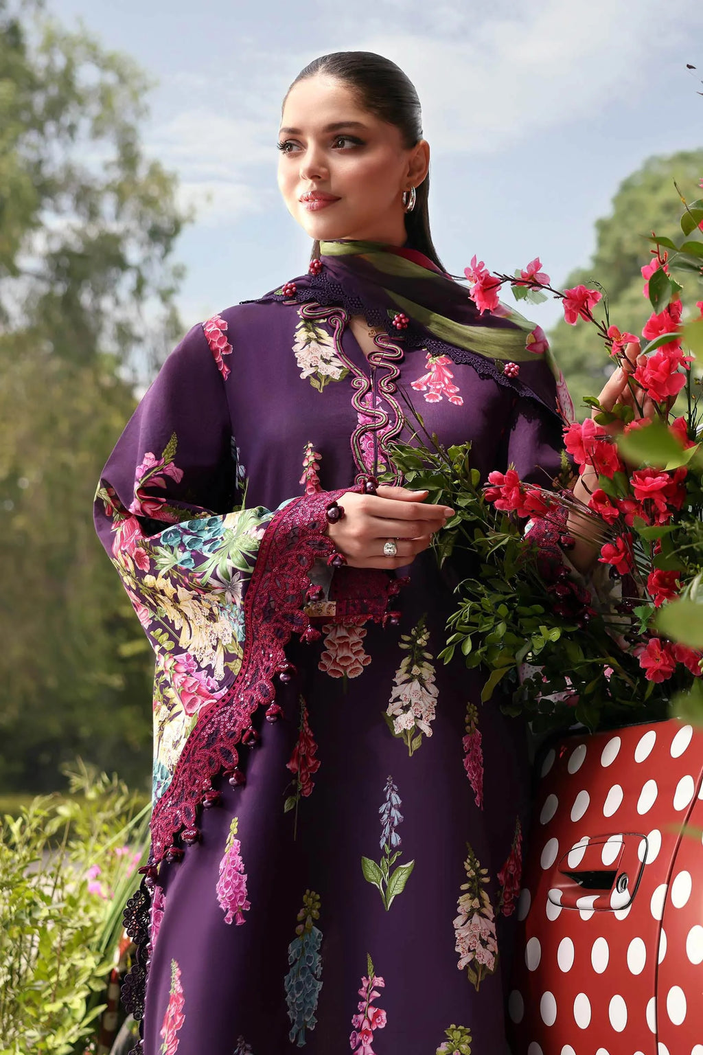 Maria D 5=A Purple Printed Lawn Summer'26 Embroidered 3Piece Unstitched
