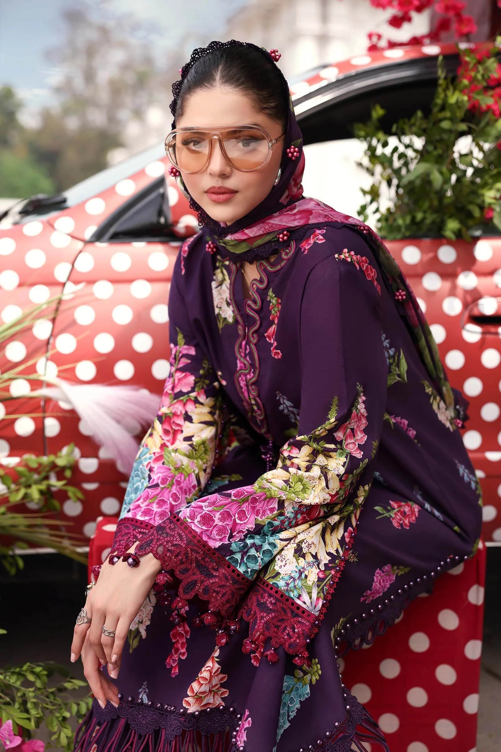 Maria D 5=A Purple Printed Lawn Summer'26 Embroidered 3Piece Unstitched