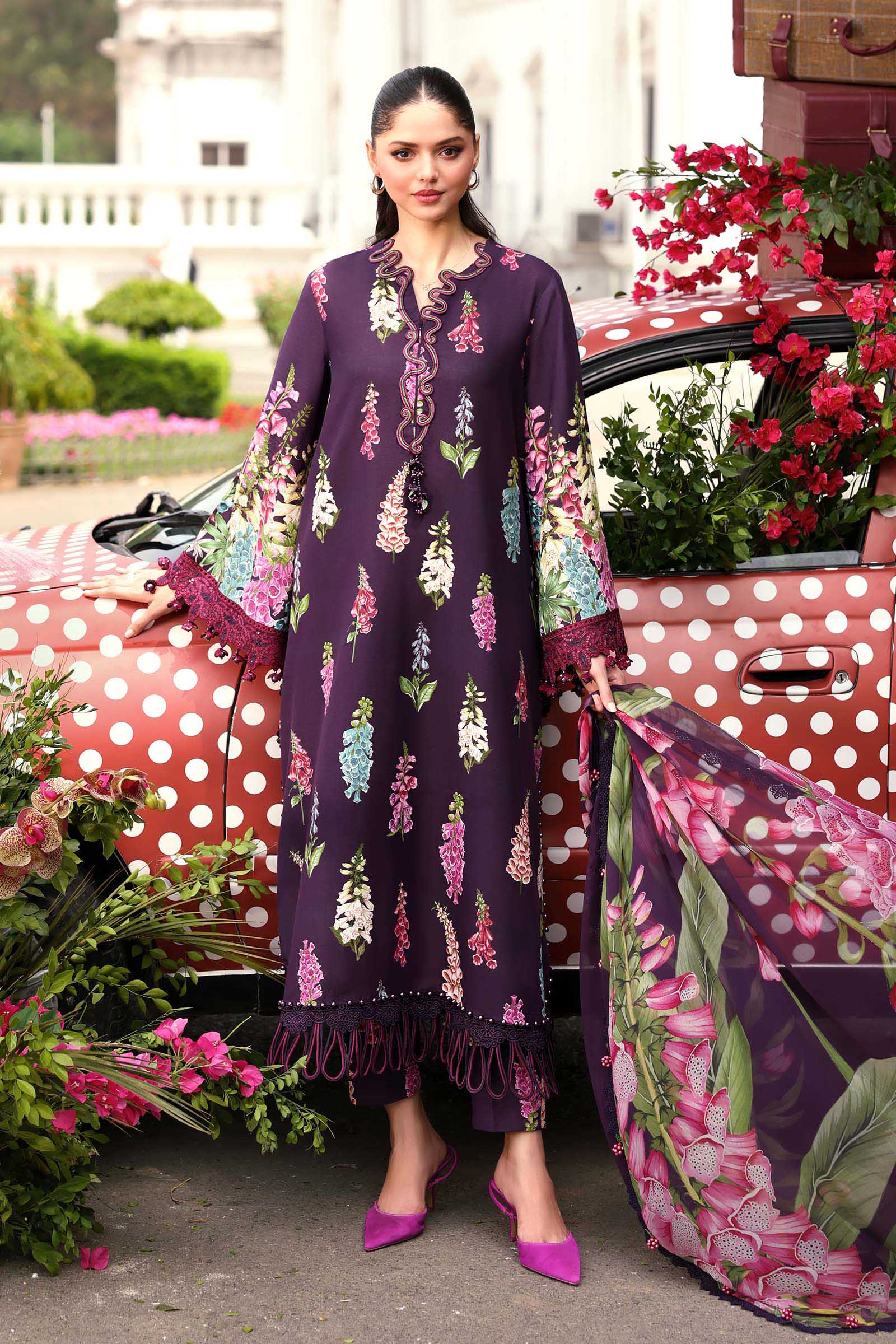 Maria D 5=A Purple Printed Lawn Summer'26 Embroidered 3Piece Unstitched