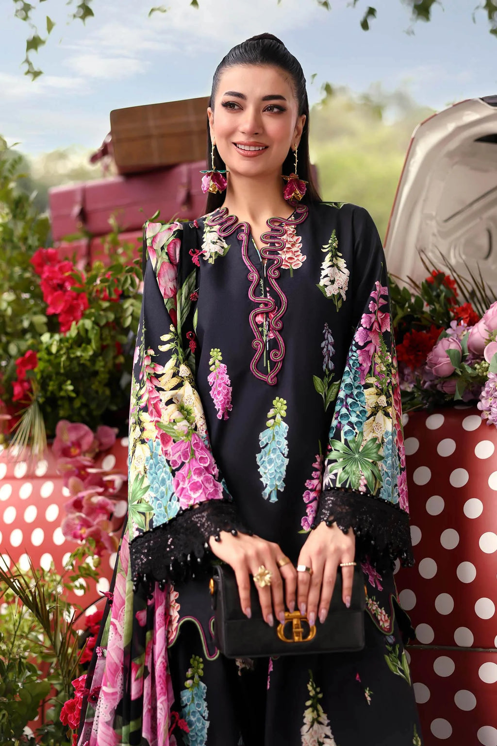 Maria D 5=B Black Printed Lawn Summer'26 Embroidered 3Piece Unstitched