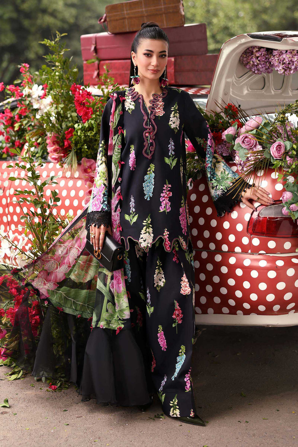 Maria D 5=B Black Printed Lawn Summer'26 Embroidered 3Piece Unstitched