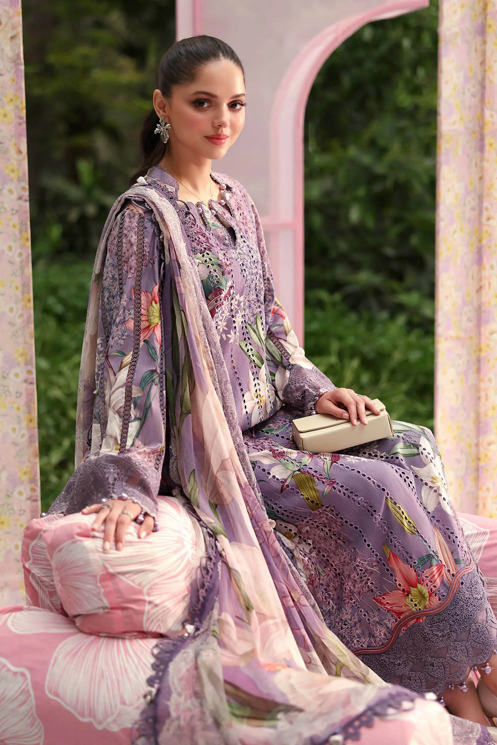 Maria B 6=B Purple Printed Lawn Summer'26 Embroidered 3Piece Unstitched
