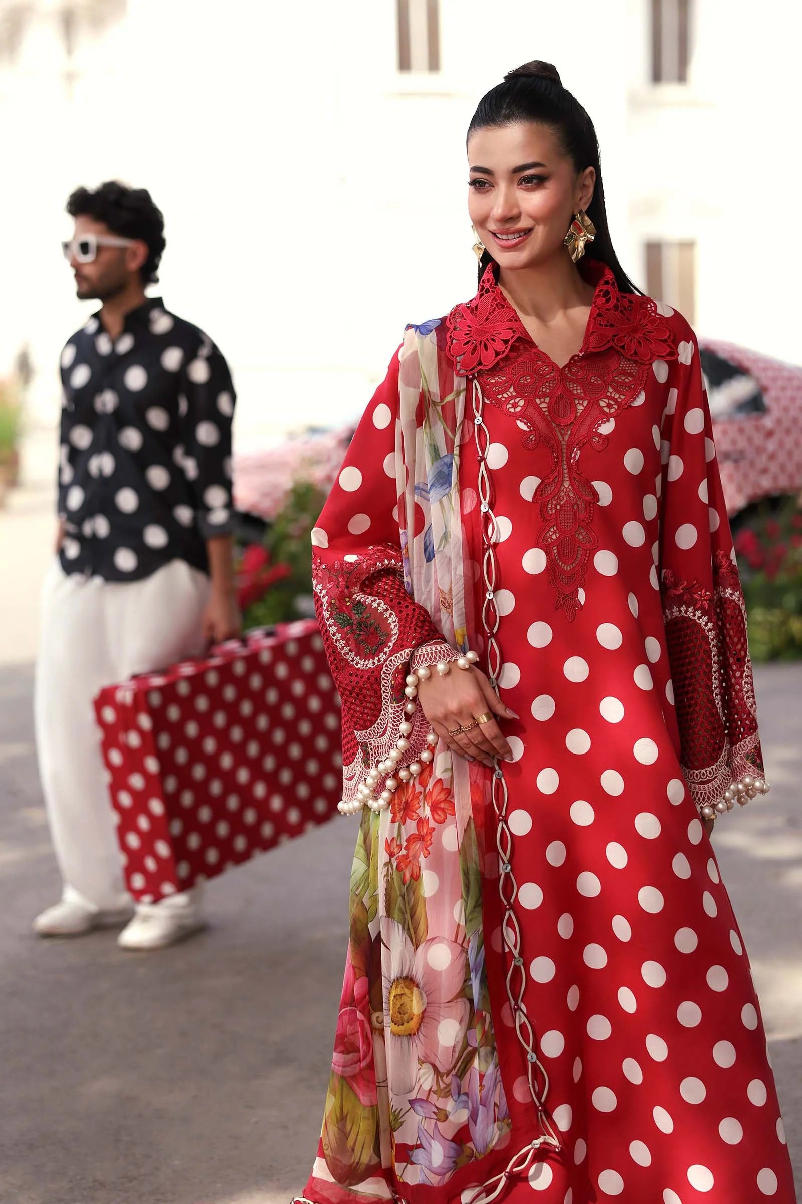 Maria B 8=B Red Full Printed Lawn Summer'26 Embroidered 3Piece Unstitched