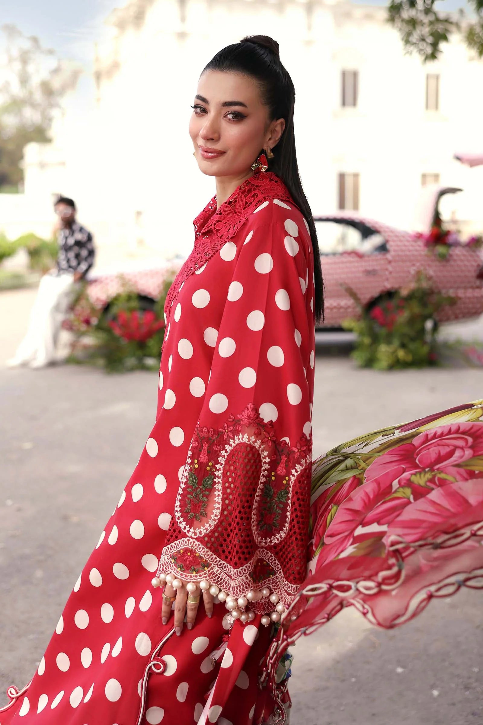 Maria B 8=B Red Full Printed Lawn Summer'26 Embroidered 3Piece Unstitched
