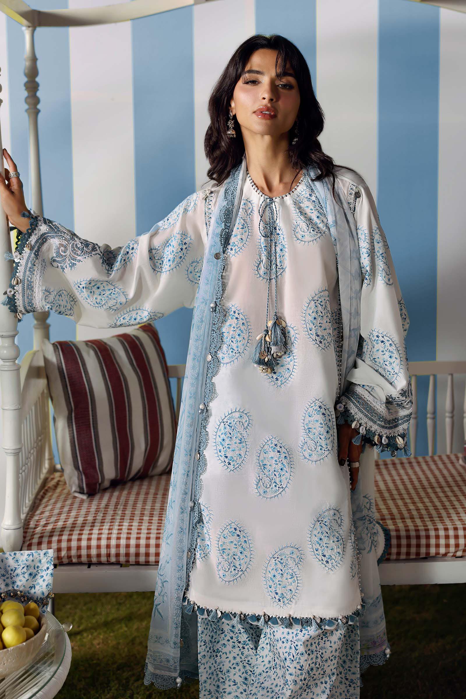 Maria B 9=A Blue White Printed Lawn Summer'26 Embroidered 3Piece Unstitched