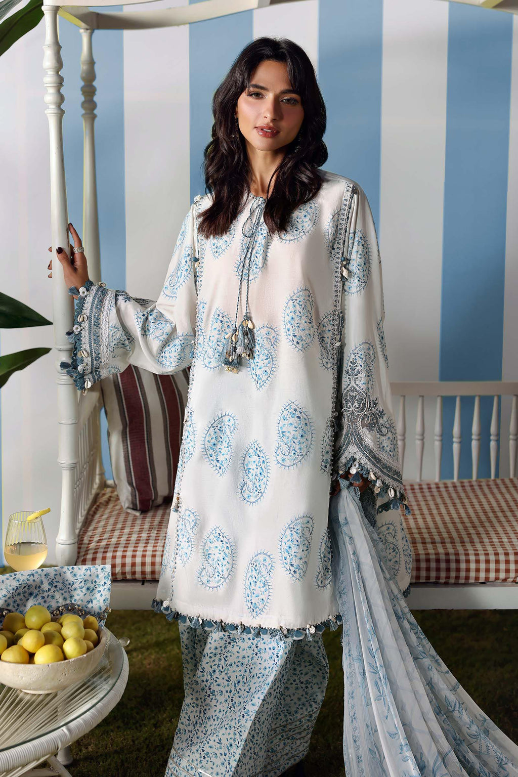 Maria B 9=A Blue White Printed Lawn Summer'26 Embroidered 3Piece Unstitched