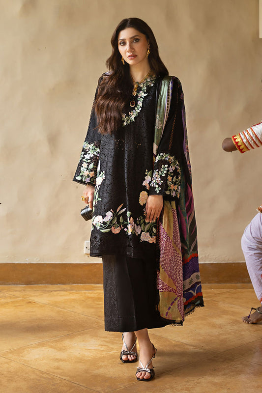 Mushq Black Manaram Luxury Lawn Chikankari Emb 3Piece Unstitched  SC-1328
