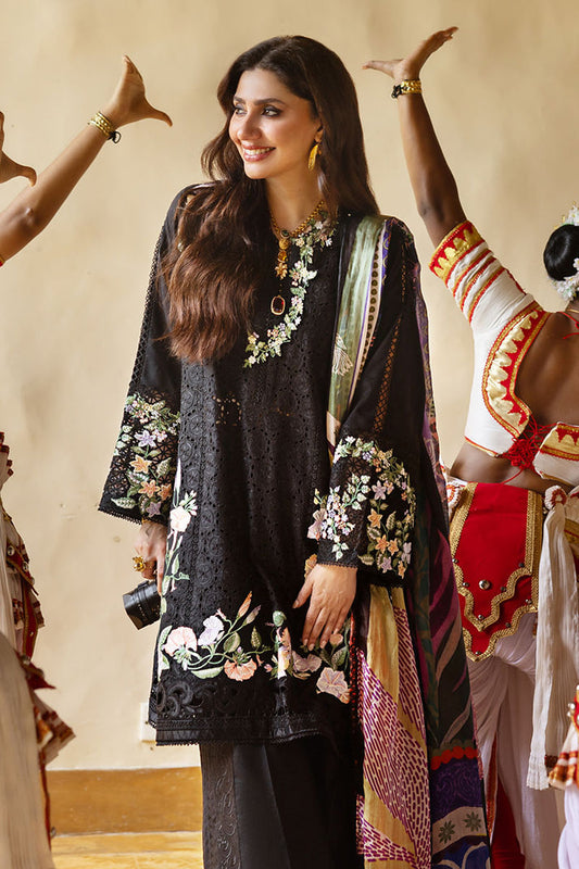 Mushq Black Manaram Luxury Lawn Chikankari Emb 3Piece Unstitched  SC-1328