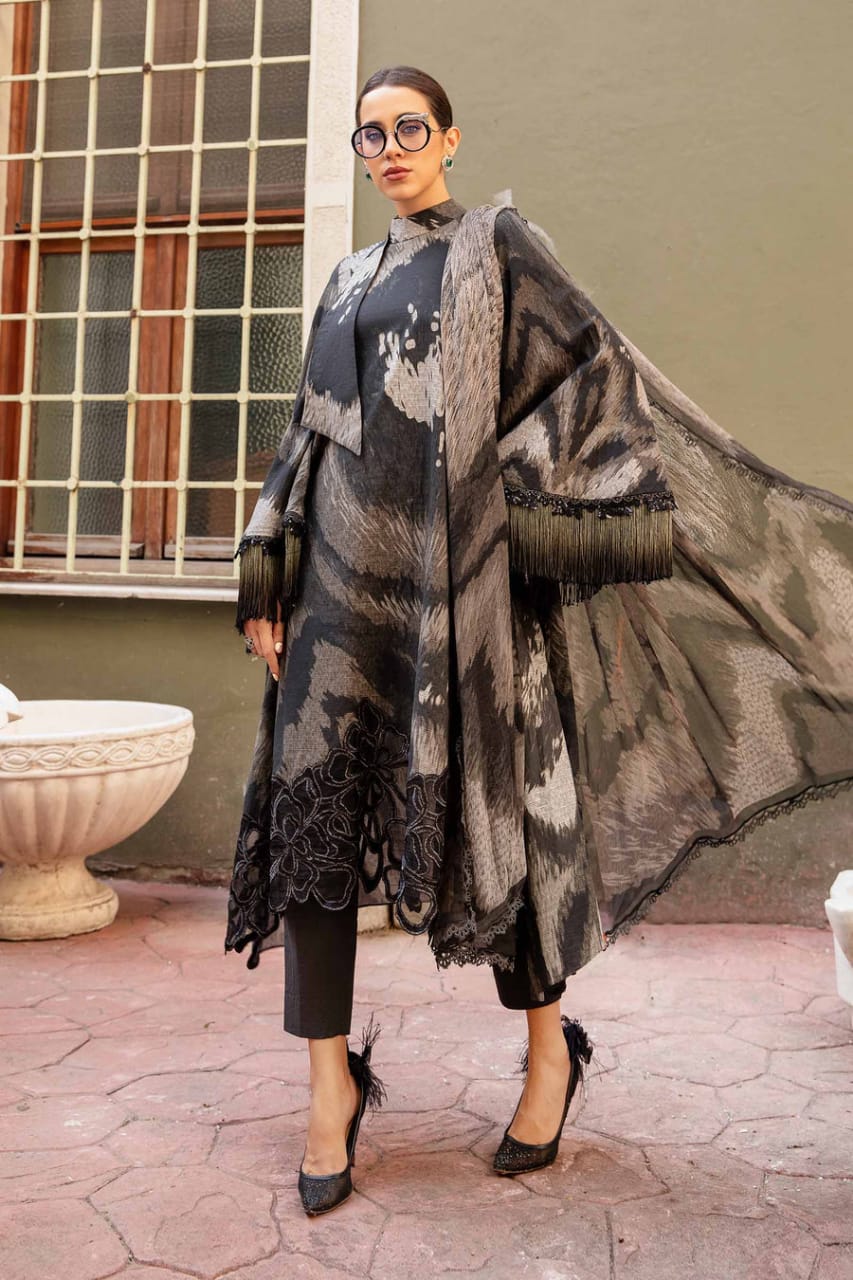 Maria B Black & Green Pure Lawn Dress  - No: SC 1125 - Shiss collection