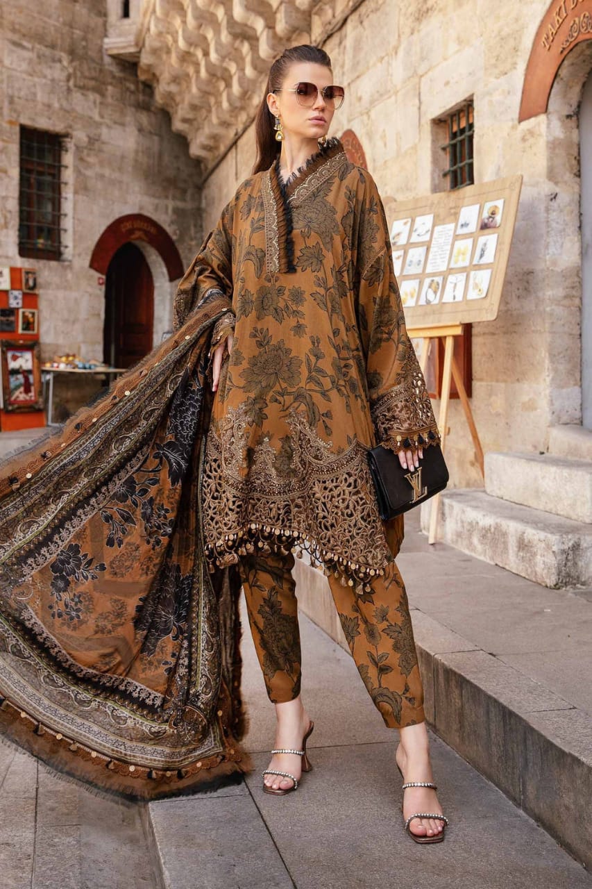  Maria B Cambric Mustard Embroidery Dress - :SC 1137 - Shiss collection