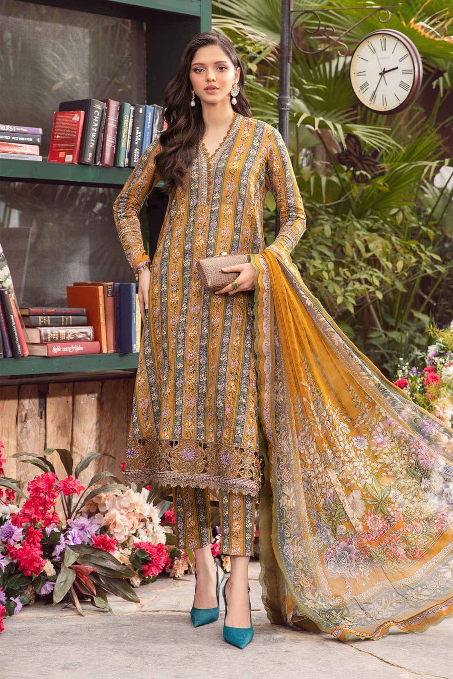Maria B M.Print Mustard Embroidery Dress - No:SC 1165 - Shiss collection