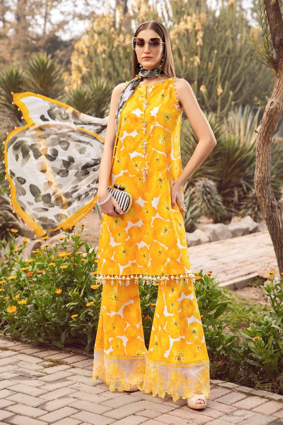 Maria B M.print Yellow Embroidery Dress - No: SC 1168 - Shiss collection
