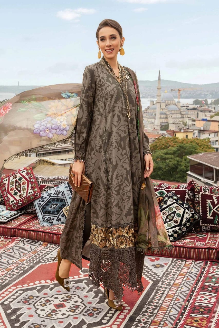 Maria B Olive Green Pure Lawn Dress  - No: SC 1177 - Shiss collection