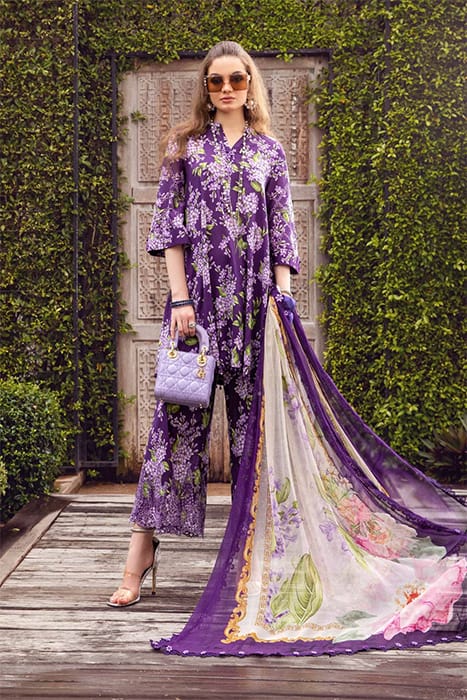 Maria B Purple Pure Lawn Print Dress  - No SC 1182 - Shiss collection