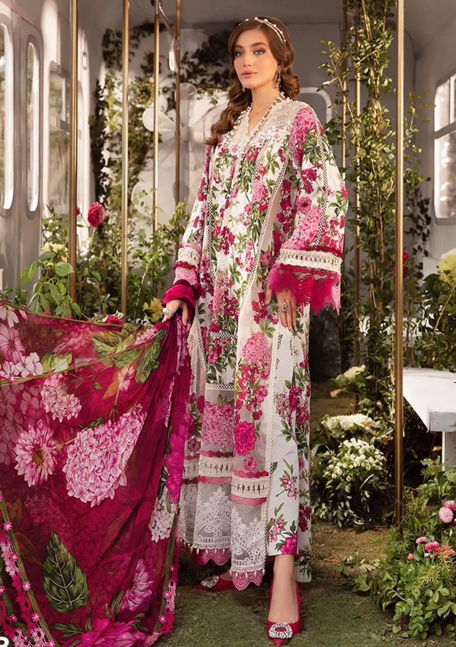 Maria b mprint Pink & White lawn Dress  - No: SC 1175 - Shiss collection