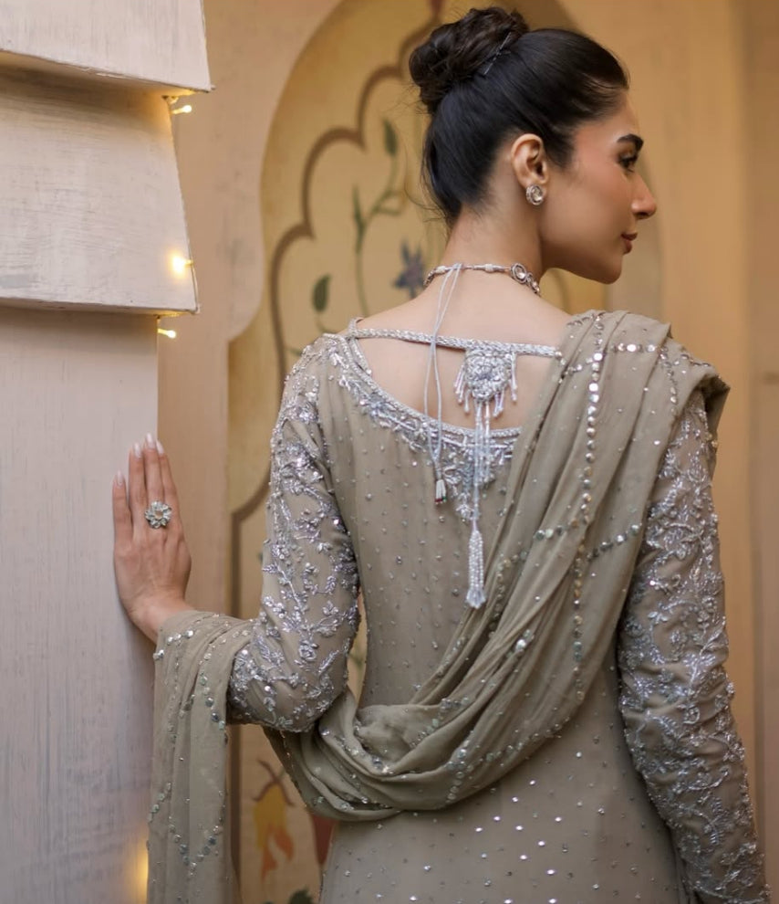 Nimra Khokhar Luxury Chiffon Embroidery Hand Work 3piece Unstitched