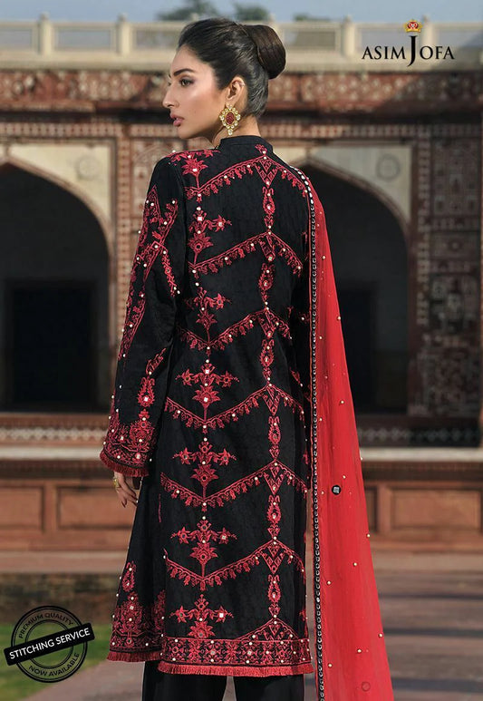 Asim Jofa Lawn dress Embroidered collection Black color 3 Piece Unstitched Suit