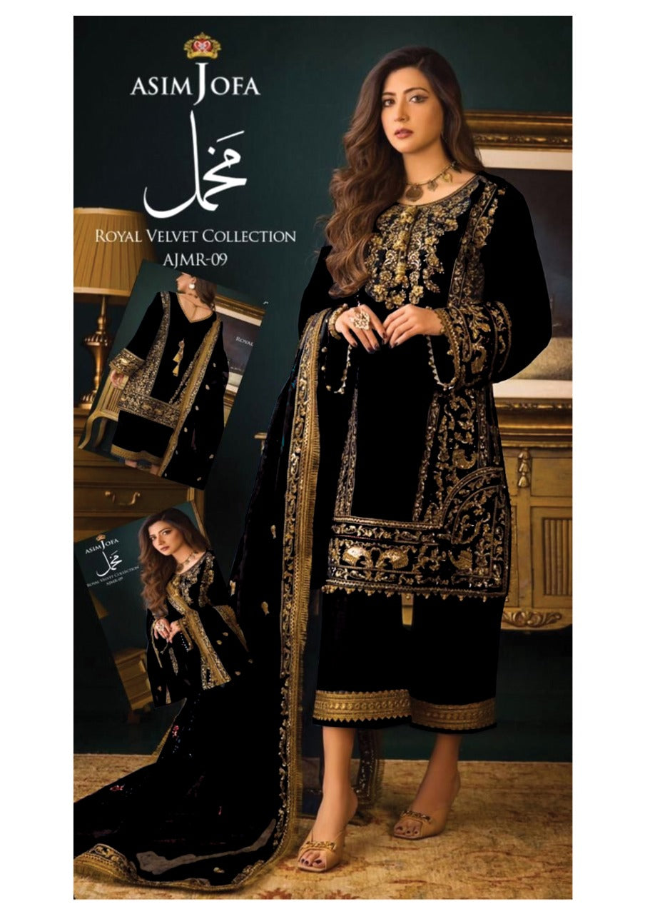 Asim Jofa Black Velvet Formal Collection 3pc SC 1016