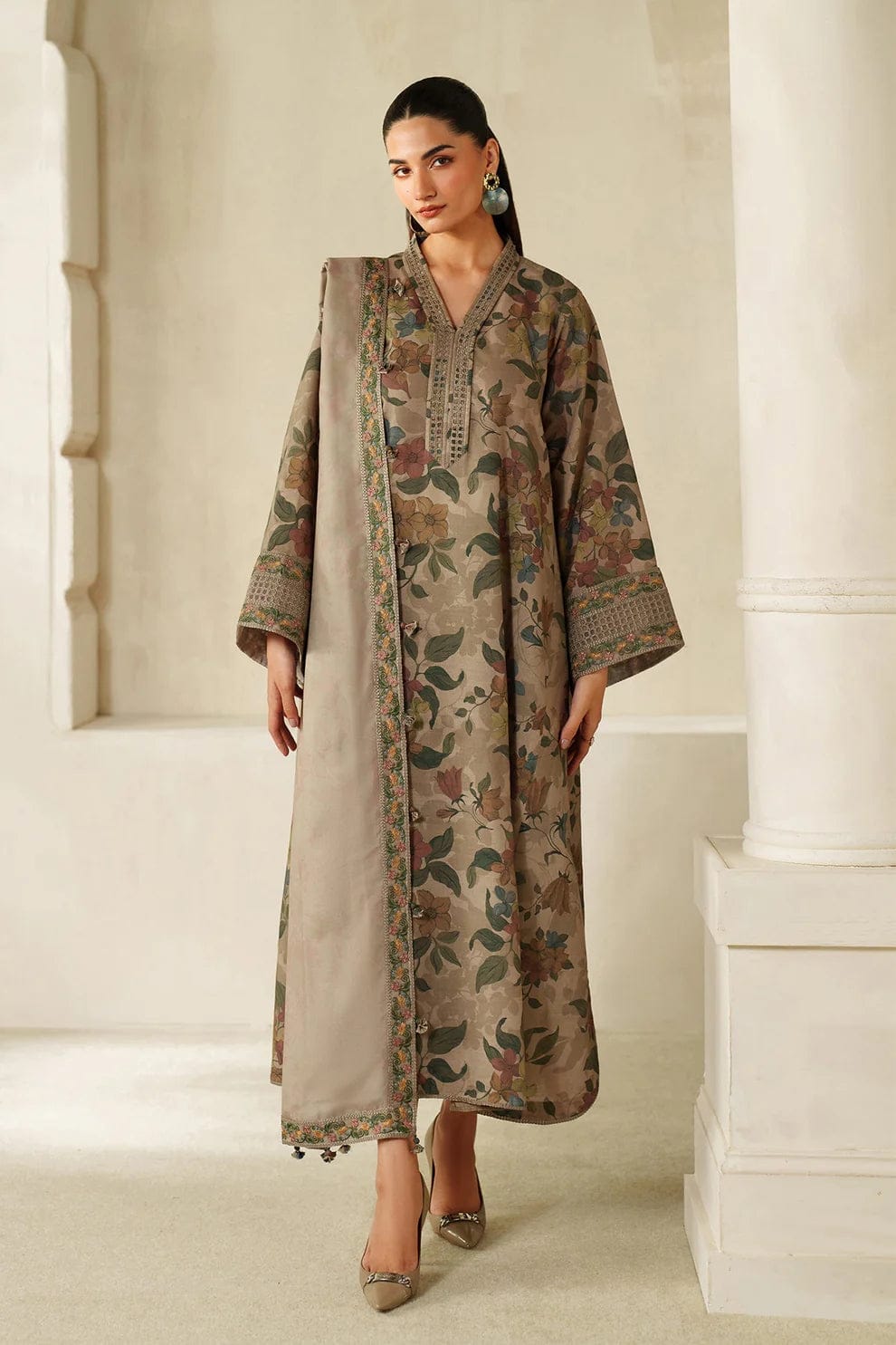 Baroque Brown Printed Lawn Embroidery Collection 3Piece Unstitched