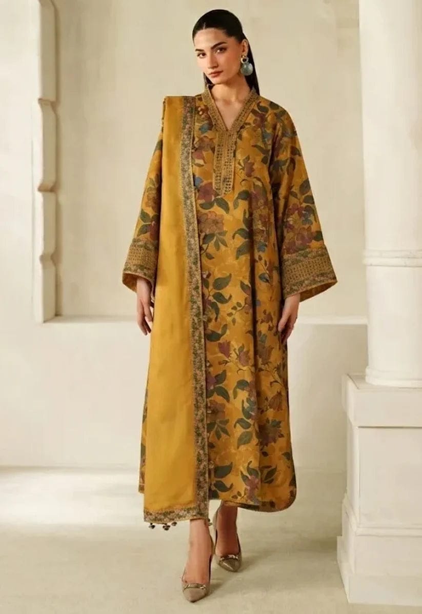 Baroque Mustard Printed Lawn Embroidery Collection 3Piece Unstitched