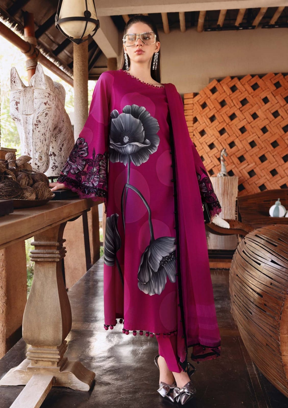 Maria B.Mprint Pink Lawn Summer'26 Embroidered 3Piece Unstitched