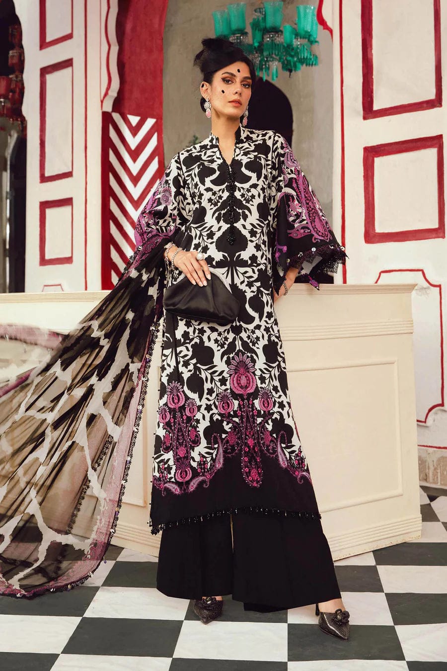 Maria B Purple Black Embroidered Printed Lawn 3PC Unstitched