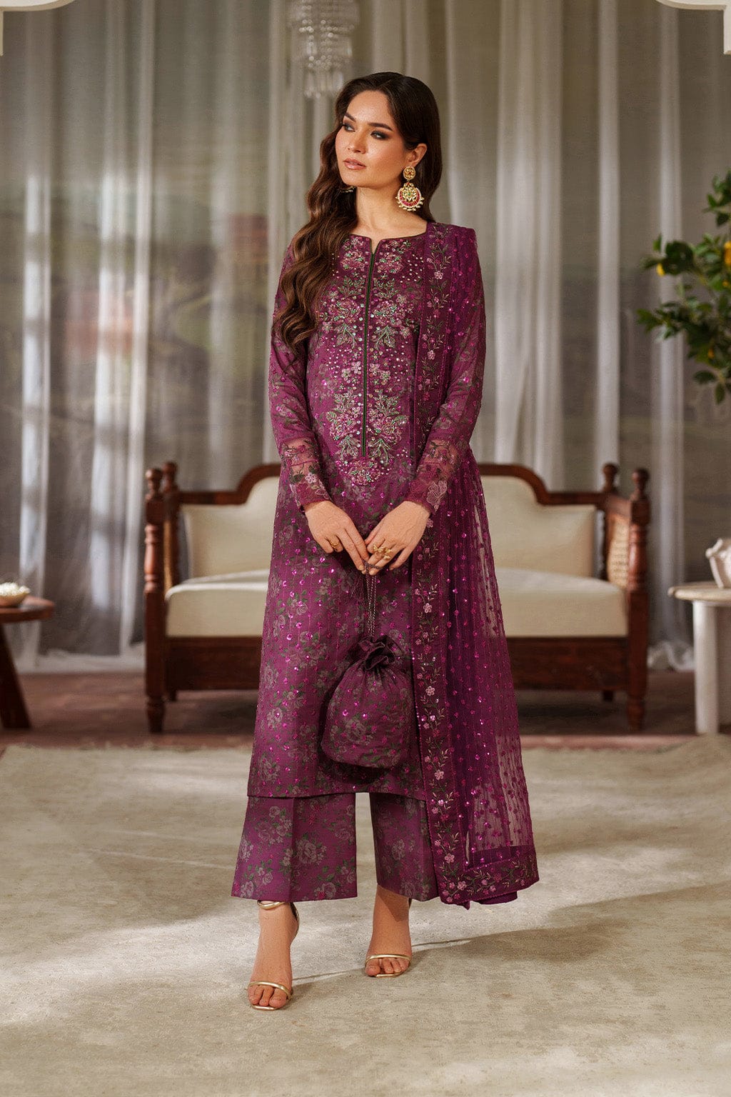Iznik Maroon Full Print Lawn Embroidered 3Piece Unstitched