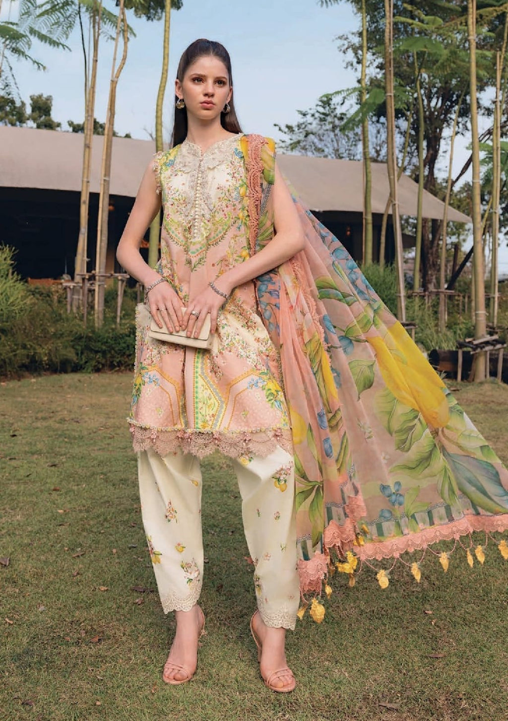 Maria B Pink 8-A Digital Print Lawn Summer'26 Embroidered 3Piece Unstitched