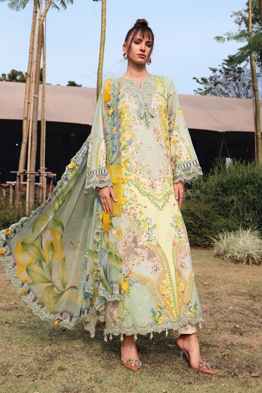Maria B Yellow 8-B Digital Print Lawn Summer'26 Embroidered 3Piece Unstitched