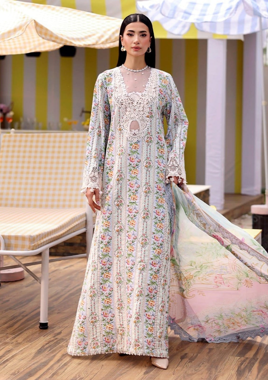 Maria B 10-B Blue Full Printed Lawn Summer'26 Embroidered 3Piece Unstitched