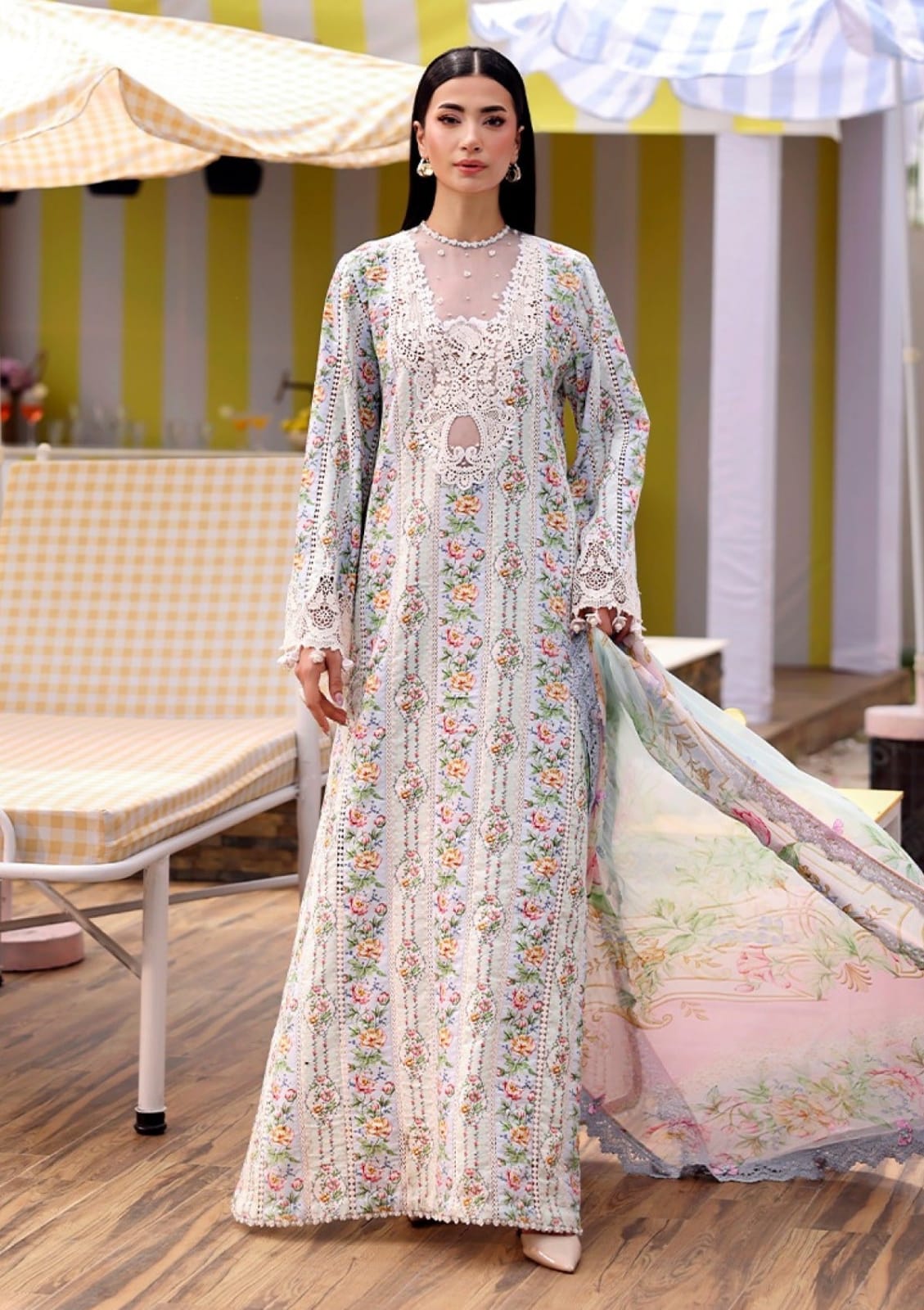 Maria B 10-B Blue Full Printed Lawn Summer'26 Embroidered 3Piece Unstitched