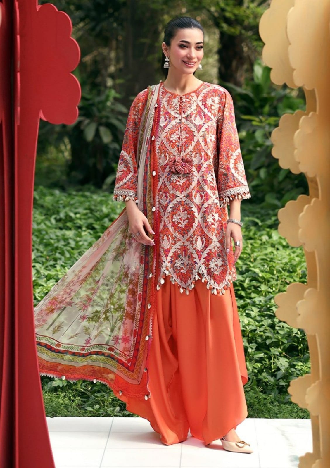 Maria B 3=A Rust Full Printed Lawn Summer'26 Embroidered 3Piece Unstitched