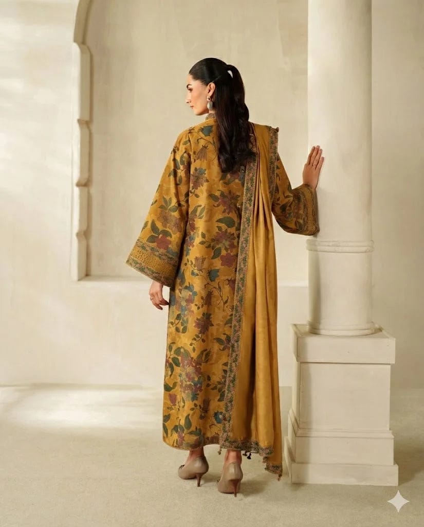 Baroque Mustard Printed Lawn Embroidery Collection 3Piece Unstitched