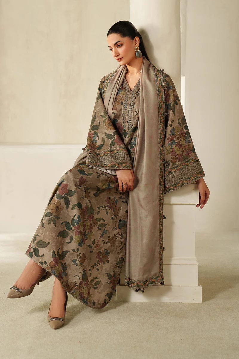 Baroque Brown Printed Lawn Embroidery Collection 3Piece Unstitched