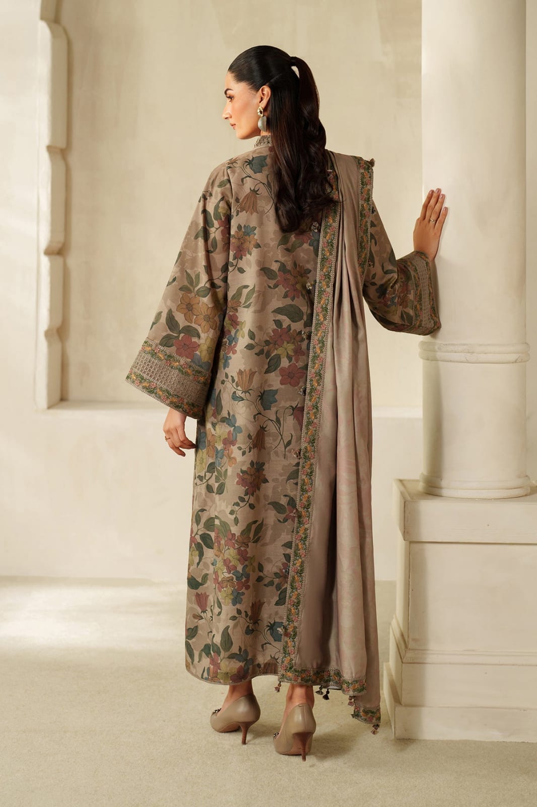 Baroque Brown Printed Lawn Embroidery Collection 3Piece Unstitched