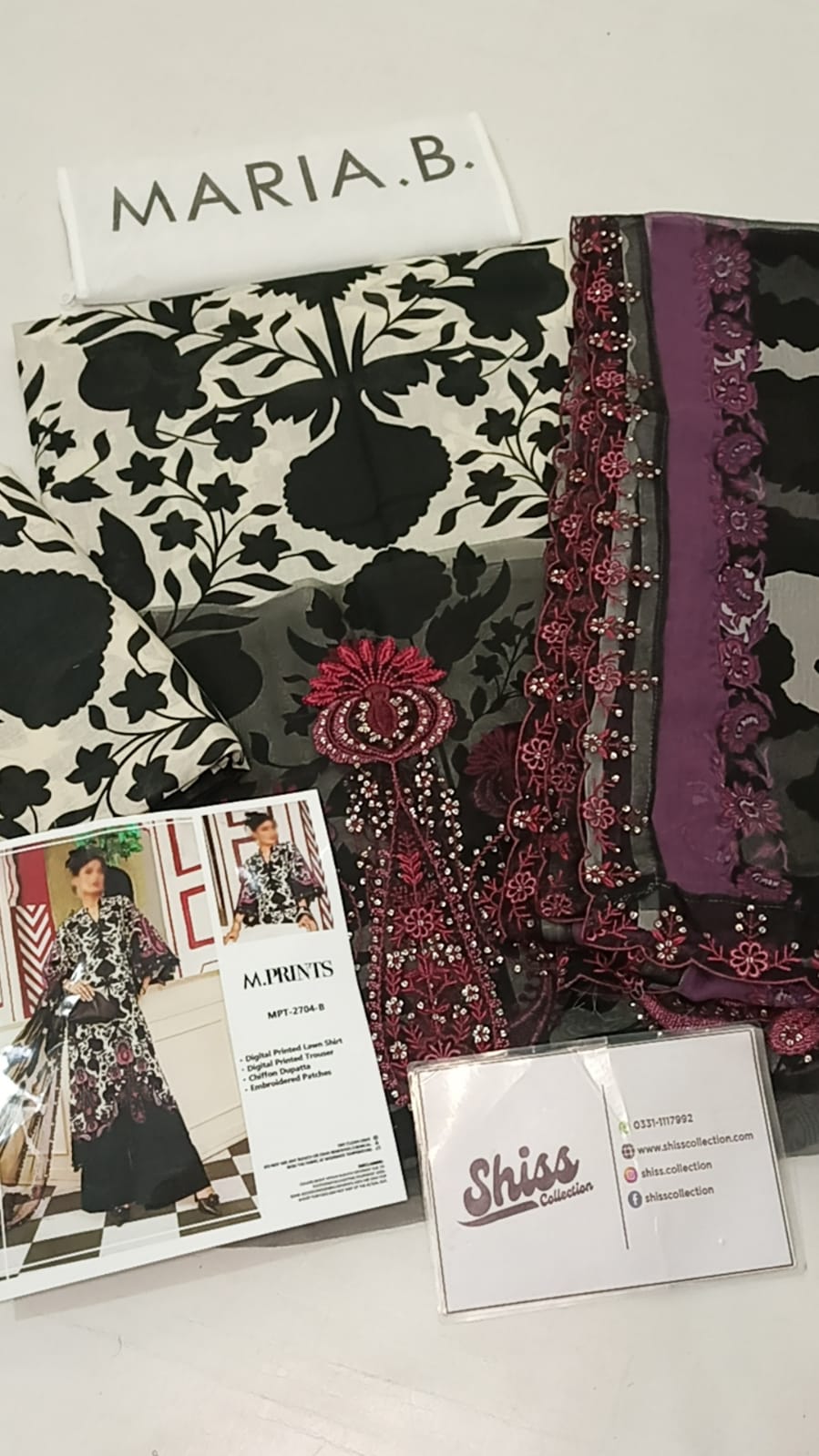 Maria B Purple Black Embroidered Printed Lawn 3PC Unstitched