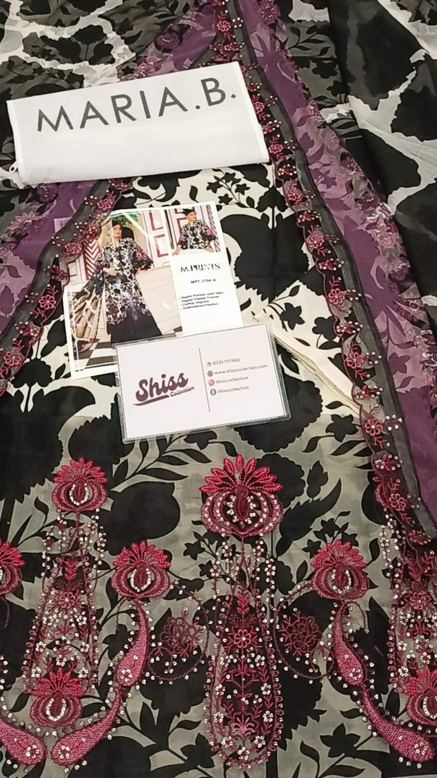 Maria B Purple Black Embroidered Printed Lawn 3PC Unstitched